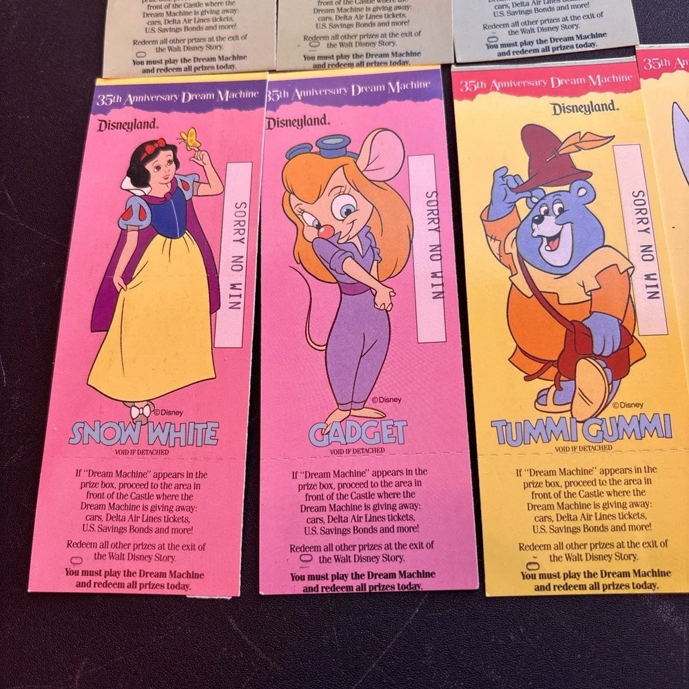Set of 10 Disneyland 1990 Dream Machine Tickets, Gadget Tummi Tinker Pooh & More